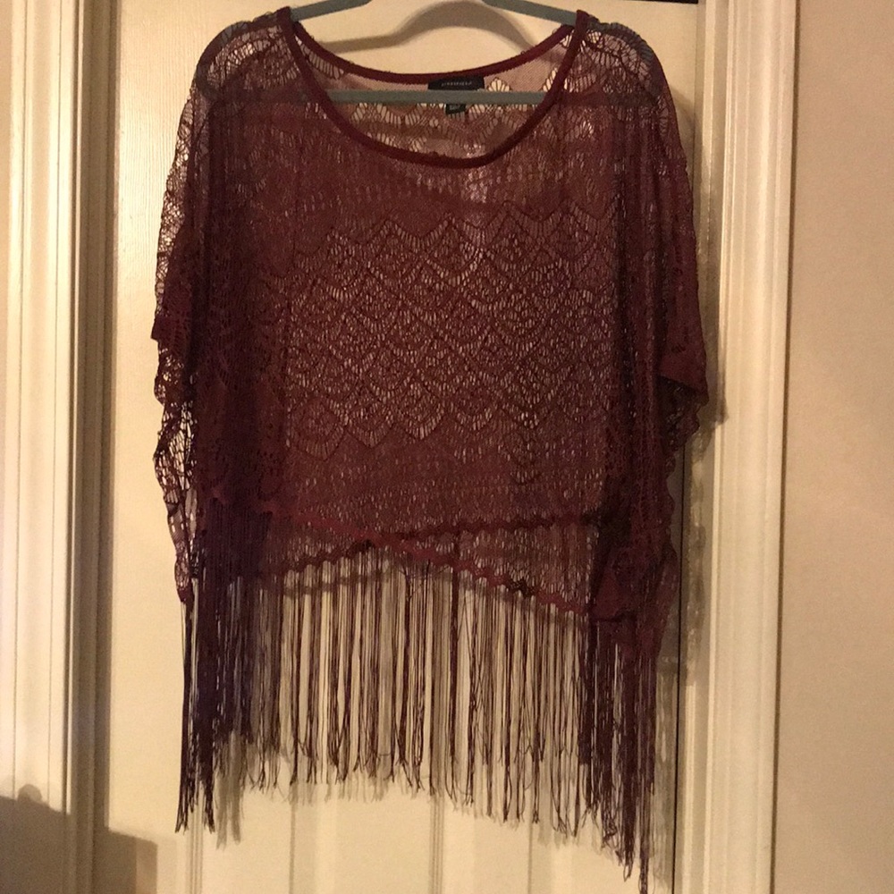Burgundy Mesh, Fringed Shaw